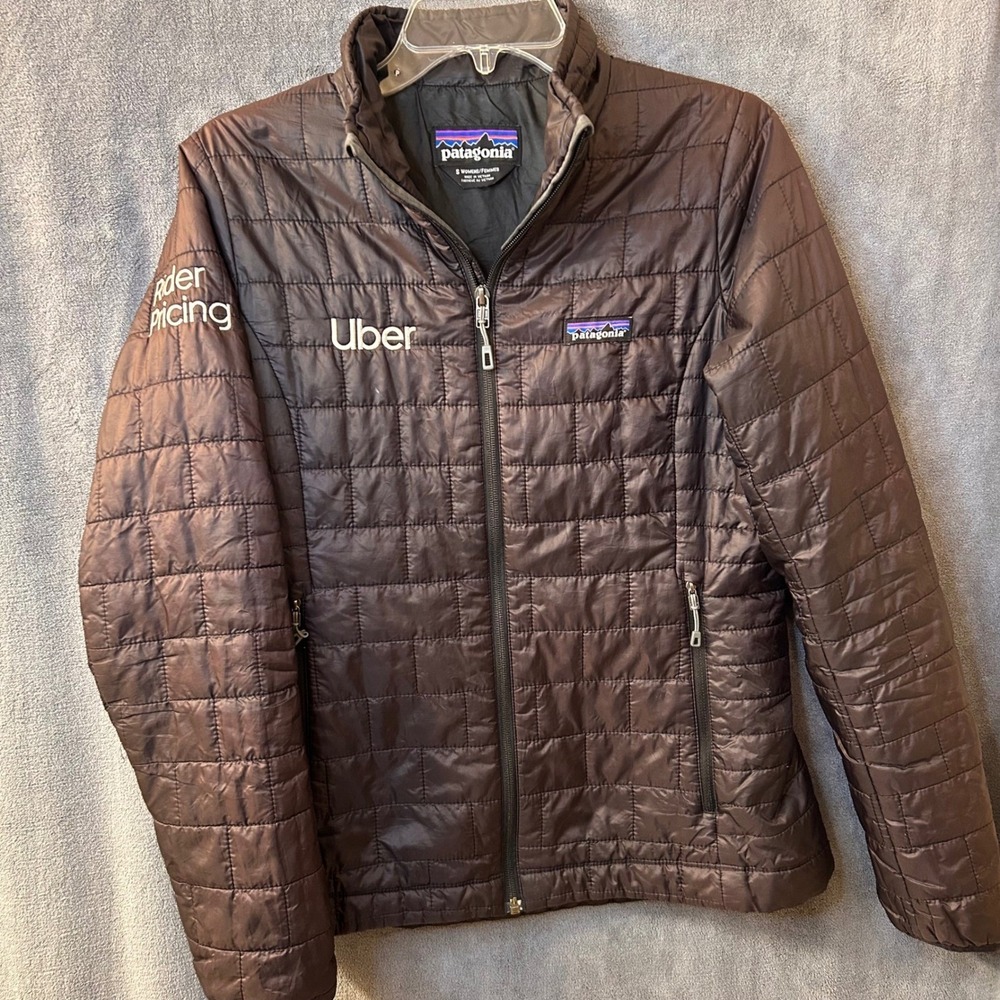 Patagonia Womens Small Nano Puff Uber Logo Quilted Jacket Black Full Zip
